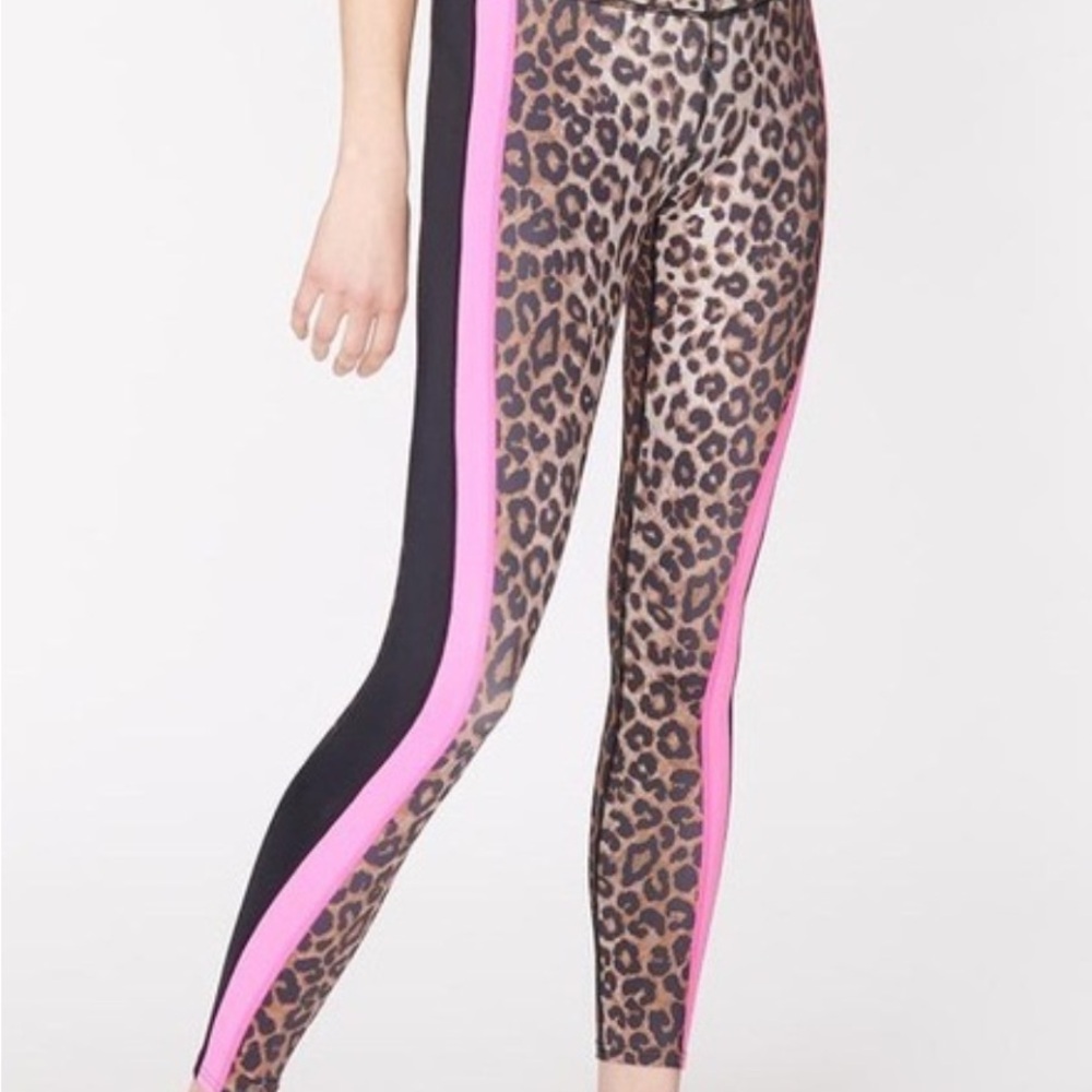 Veronica Beard Leopard Print Leggings with Pink and Black Stripes